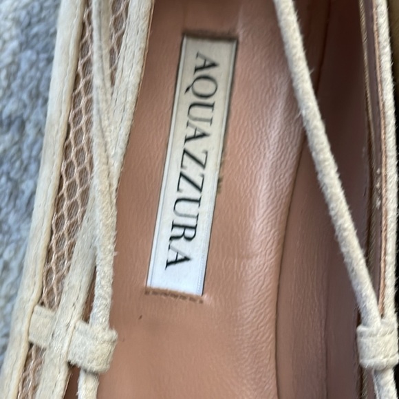 Aquazzura Dalia Pointed Toe Wrap Around Ballet Flats Cream Suede Mesh Sz 37 - Picture 10 of 14
